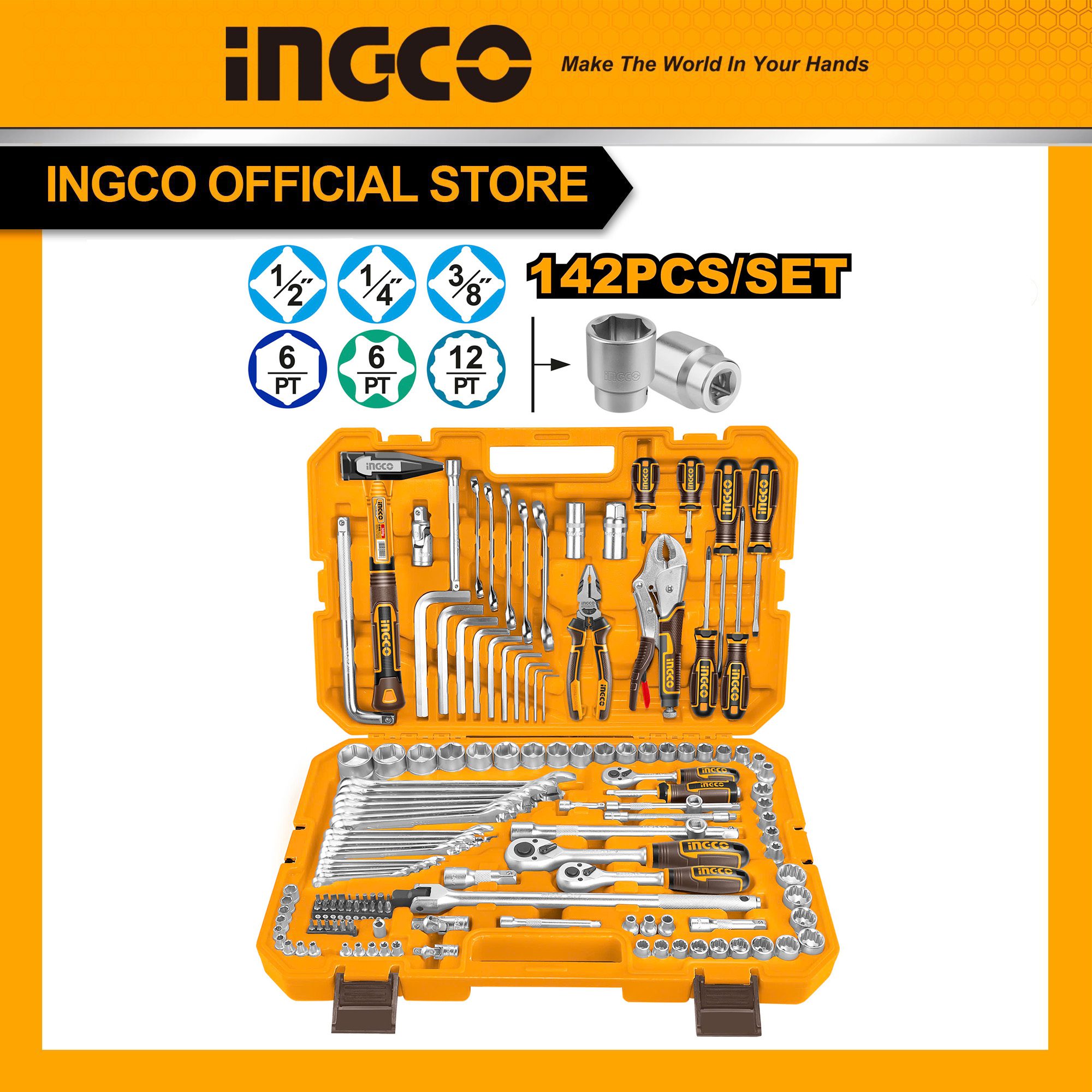 Bộ 142 món công cụ kết hợp INGCO HKTHP21421 cao cấp