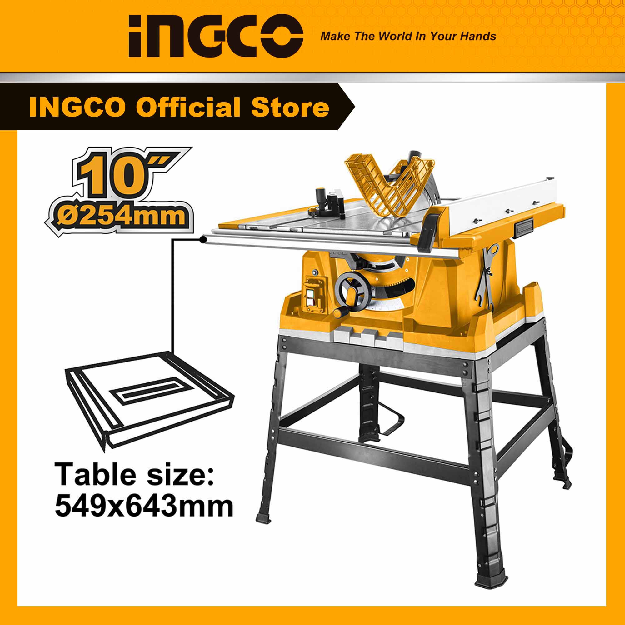 Máy cưa gỗ bàn trượt, đẩy INGCO TS26005 2600W bàn chính 643 mm x 549 mm chuyên cắt gỗ đa năng cho xưởng gỗ, thợ mộc giá rẻ