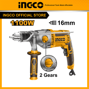 Máy khoan búa 1100W ingco ID211008 đầu kẹp 16mm vỏ nhôm máy mạnh êm khoan bê tông, gỗ, kim loại tặng kèm bộ chổi than