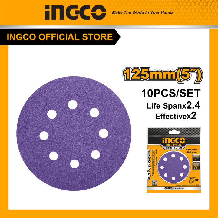 Bộ 10 miếng nhám tròn cao cấp đường kính 125mm INGCO AKRS125101