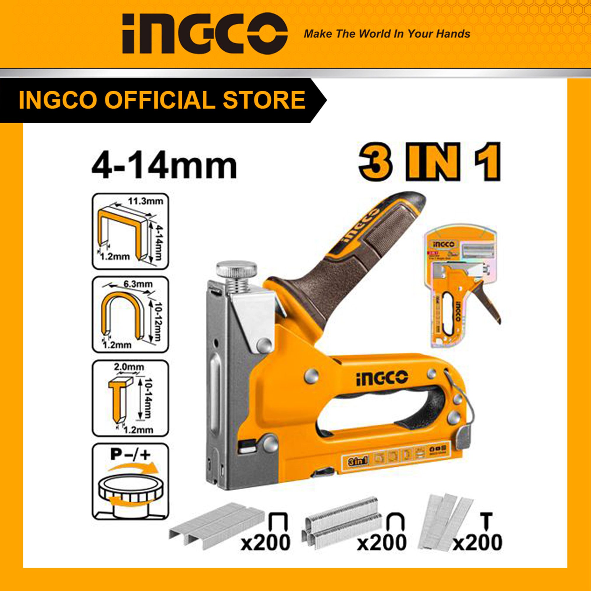 Kìm bấm ghim 3 trong 1 INGCO HSG1405 chung ghim Ghim U STS0210 và thẳng STS6110