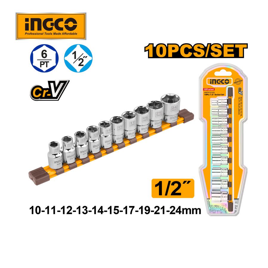 HKTS12103-2 Bộ đầu tuýp 10 chiếc 1/2″ INGCO HKTS12103