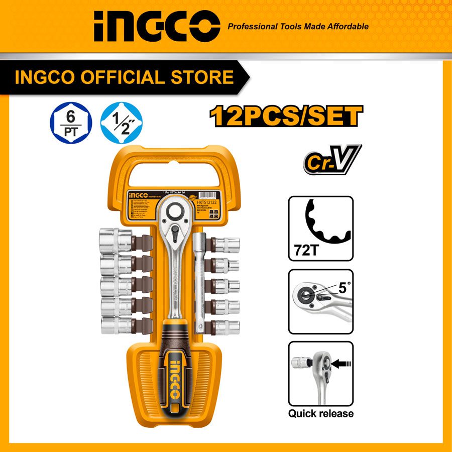 Bộ đầu tuýp và cần siết 12 chiếc 1/2″ INGCO HKTS12122