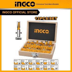 Bộ 12 mũi phay gỗ mũi 8mm INGCO AKRT1211