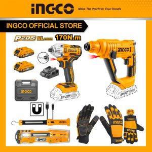 Bộ combo tiết kiệm giá rẻ BTCB202408 máy khoan tường bê tông CRHLI1601, máy chuyên vít CIRLI2017 170NM, găng tay HGMG02-XL, đèn làm việc HWLI35261