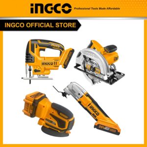 Bộ Combo INGCO BTCB202410 - Máy cưa lọng pin 20V CJSLI8501 + Máy chà nhám góc pin 20V CDSLI2051 + Máy cưa đĩa tròn dùng pin 20V CSLI1401 + Máy cắt gọc đa năng dùng pin 20V CMLI2001
