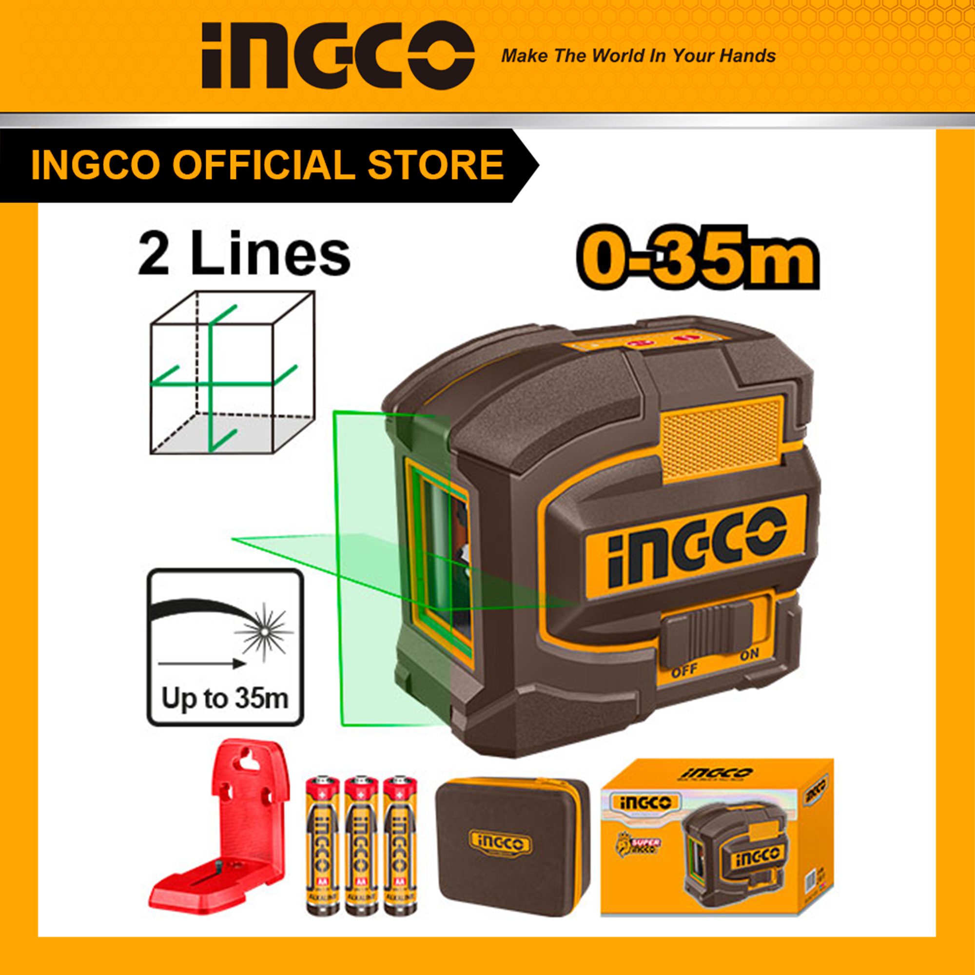 Máy đo mức cân bằng tia laser (tia xanh) INGCO HLL156601 0~35m 1
