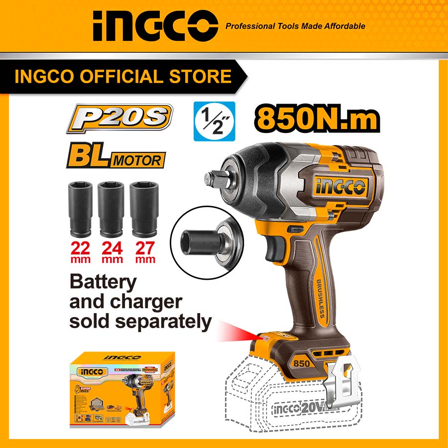 Thân máy siết bu lông pin 20V motor không chổi than, lực siết 850Nm Ingco CIWLI20851