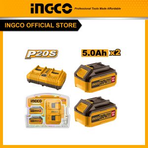 Bộ combo tiết kiệm 2 pin 5.0Ah (FBLI20031) và 1 sạc đôi 4.0A (FCLI2034E) INGCO FBCPK2425