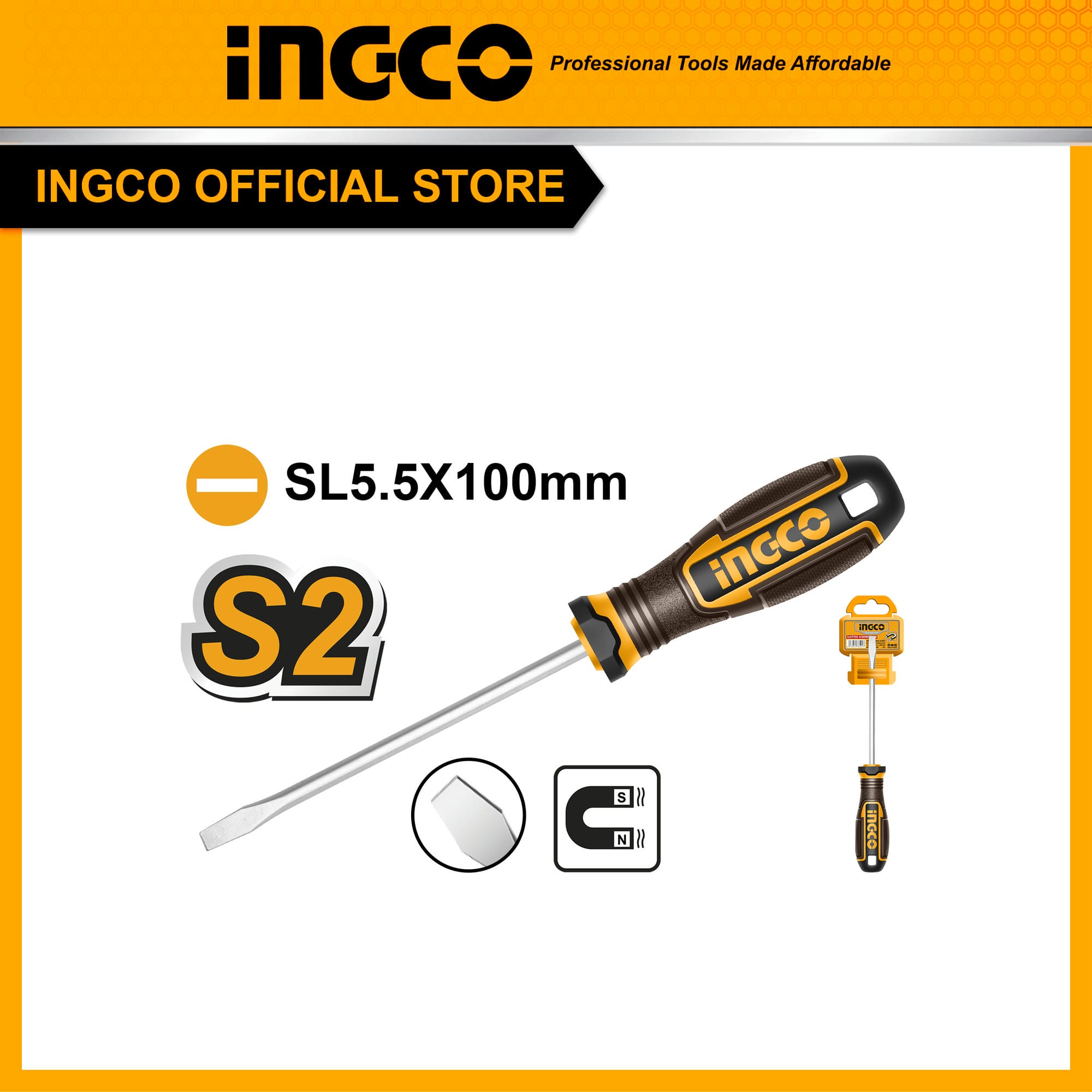 Tua vít dẹp 5.5mm dài 100mm INGCO HSDSL5100