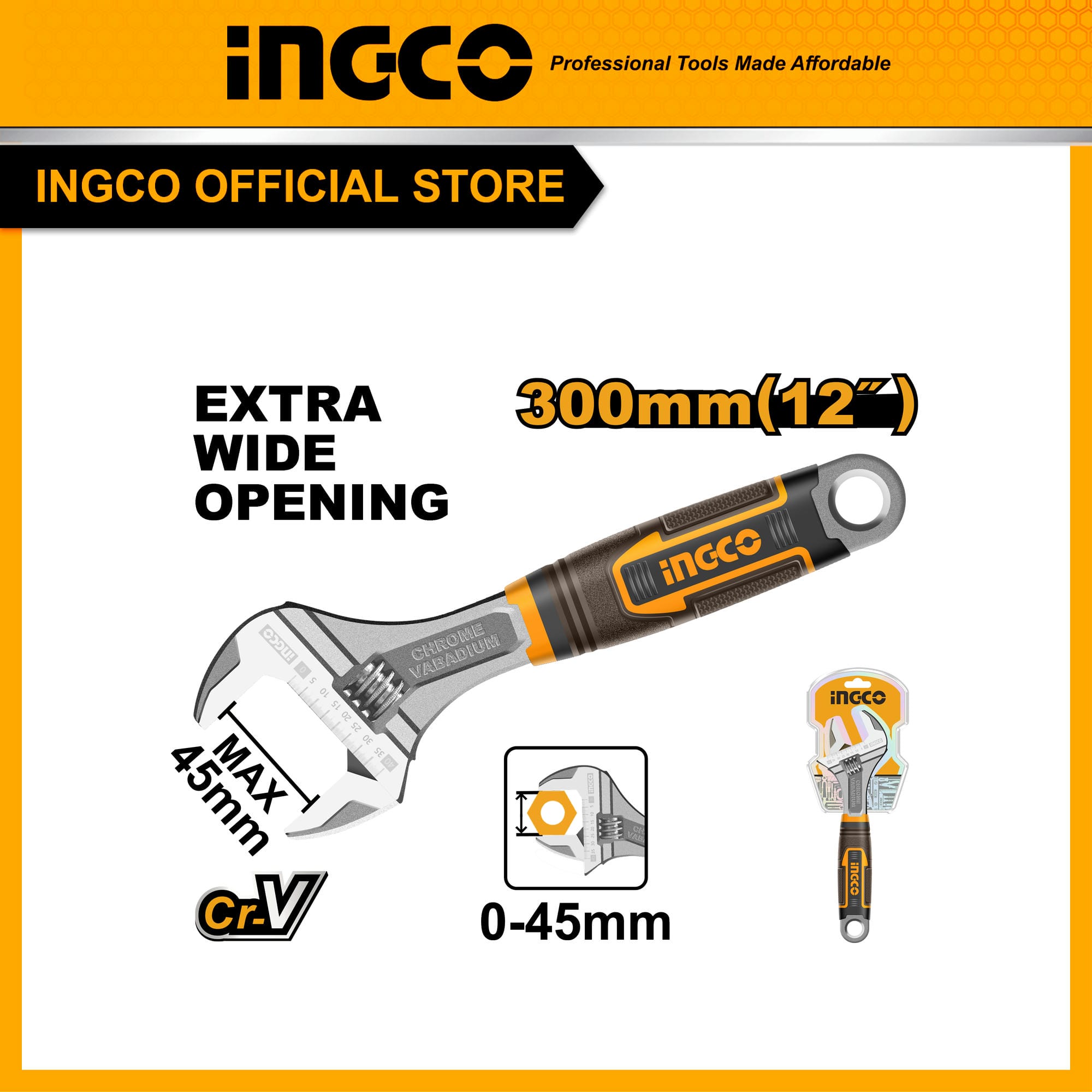 Mỏ lết 300mm INGCO HADW131128 mở rộng 0-45mm