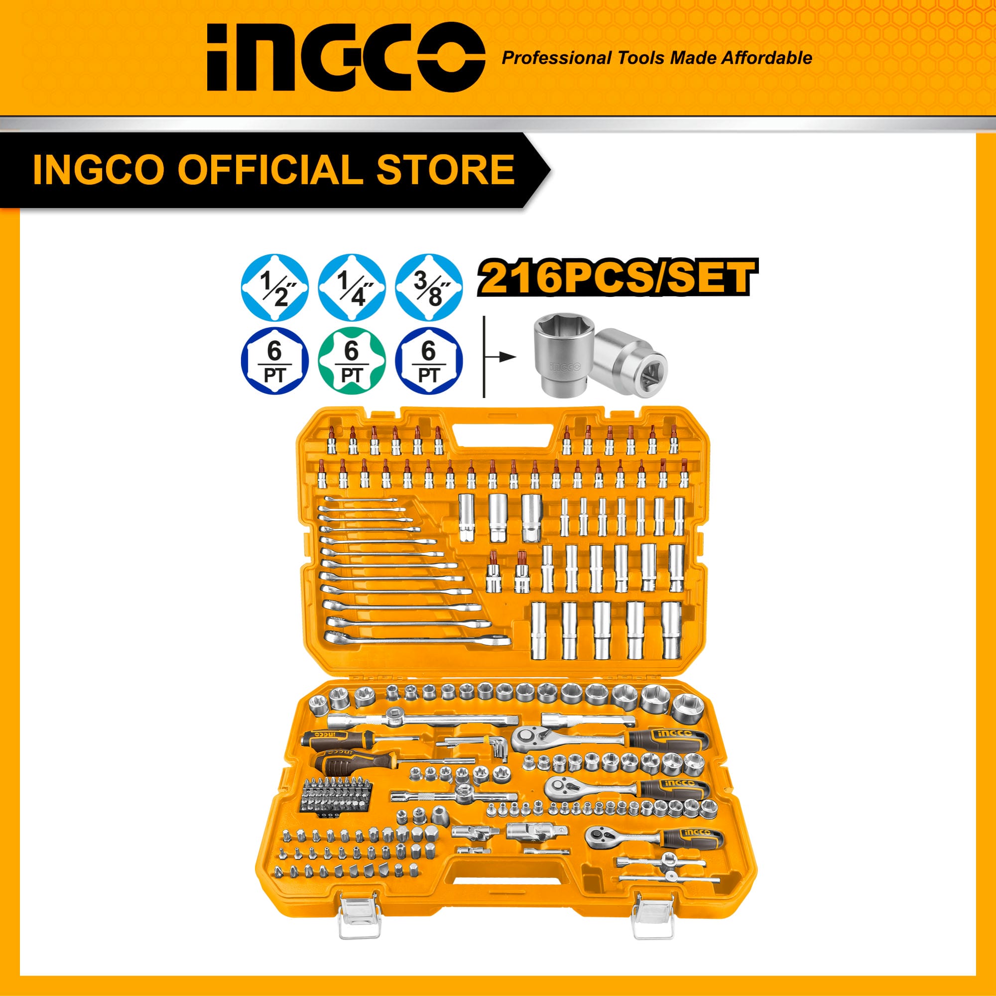 Bộ đồ nghề sửa chữa đa năng 216 món INGCO HKTHP22161 sửa xe ô tô, xe máy, xe đạp, bảo dưỡng máy cho kỹ thuật công ty, công trình