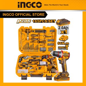 Bộ dụng cụ sửa chữa gia đình INGCO HKTHP11651 165 chi tiết có máy khoan búa pin 20V 66Nm