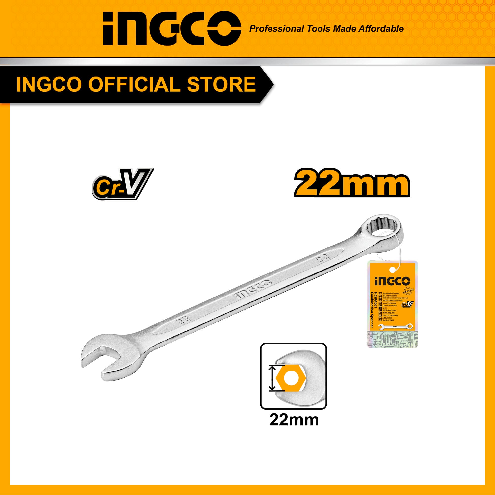 Cờ lê vòng miệng 30mm INGCO HCSPA301 thép Cr-V mạ Chrome