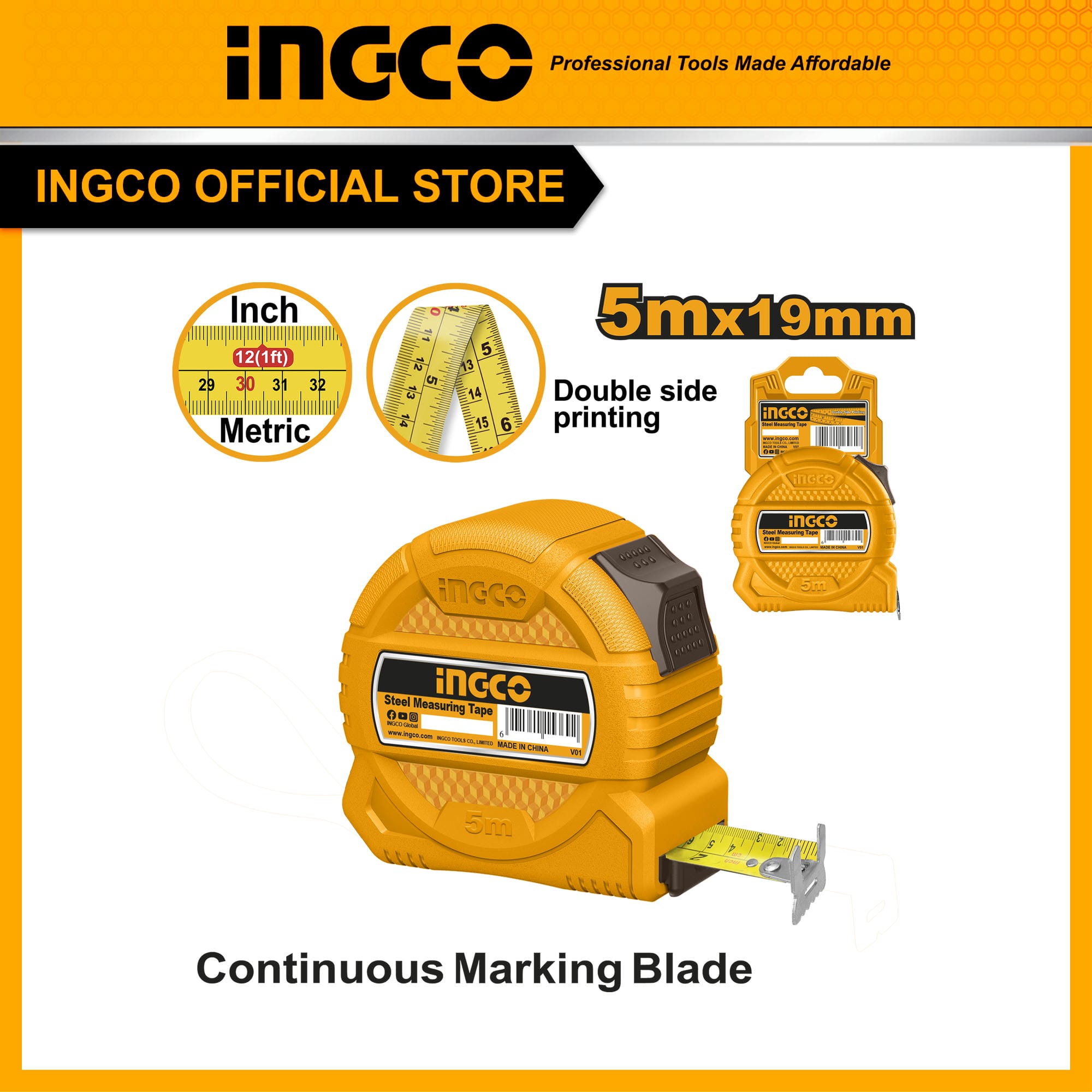 Thước cuộn 5m giá rẻ INGCO HSMT39519 size 5mx19mm