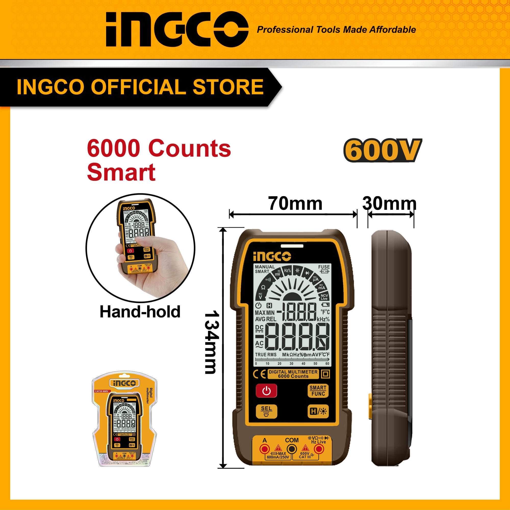 Đồng hồ đo điện kĩ thuật số INGCO DM16004 chức năng thông minh
