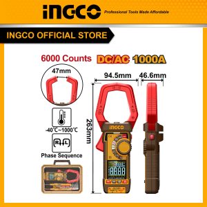 Đồng hồ kẹp dòng INGCO DCM610002 1000A AC/DC, 6000 số đếm