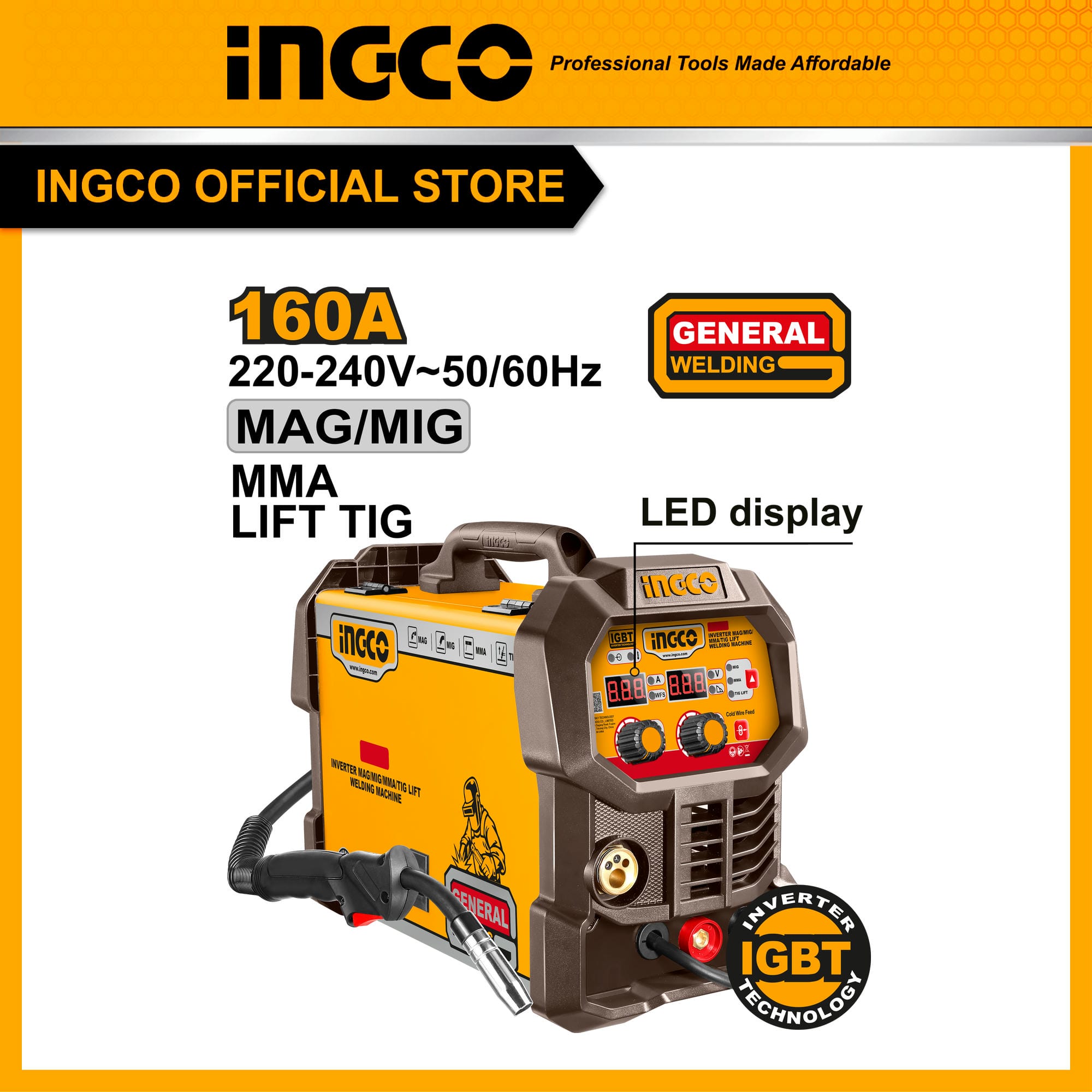 Máy hàn INGCO ING-MGT16058 MAG/MIG/MMA/LIFT 160A