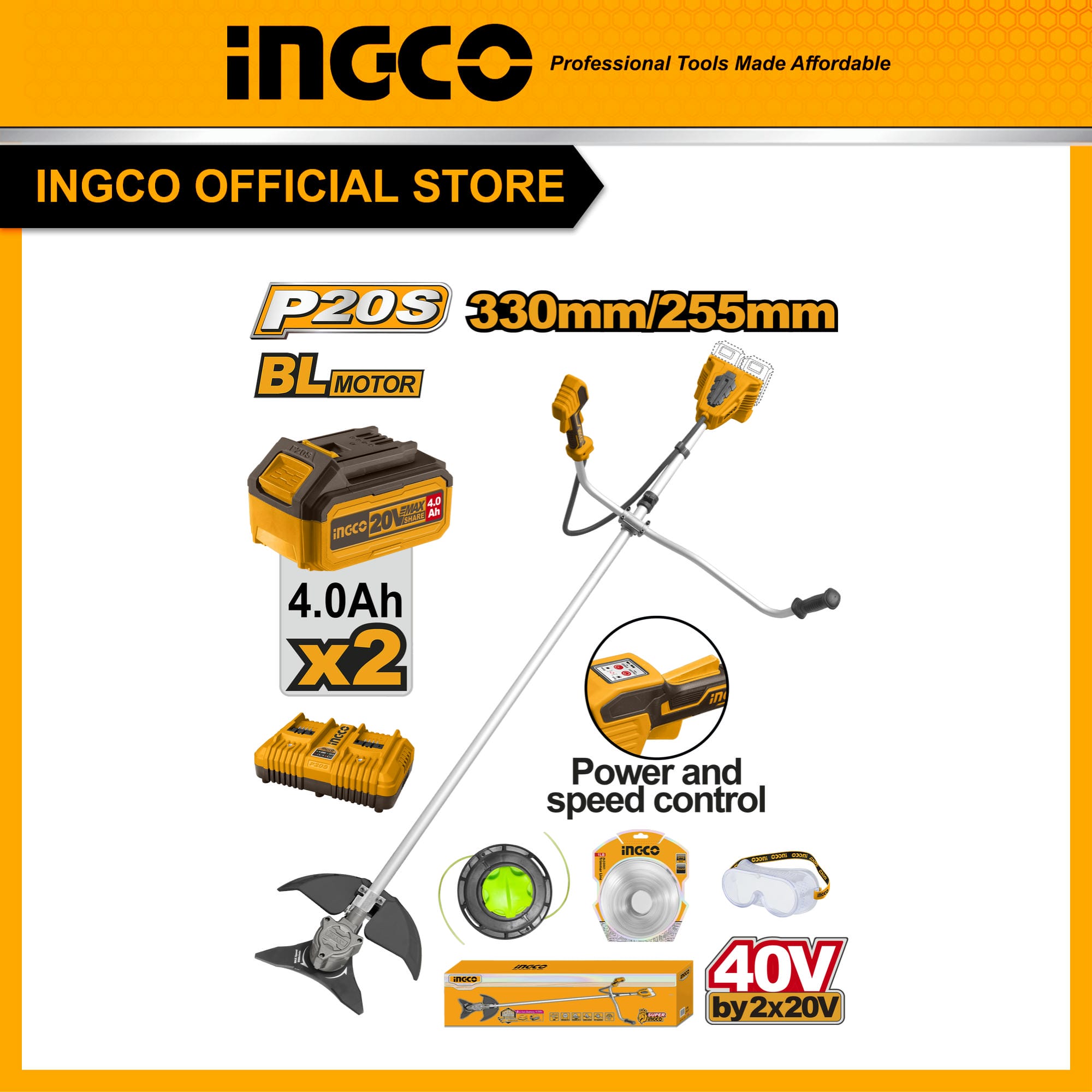 Máy cắt cỏ pin INGCO CSTLI202522 2x20V-255mm