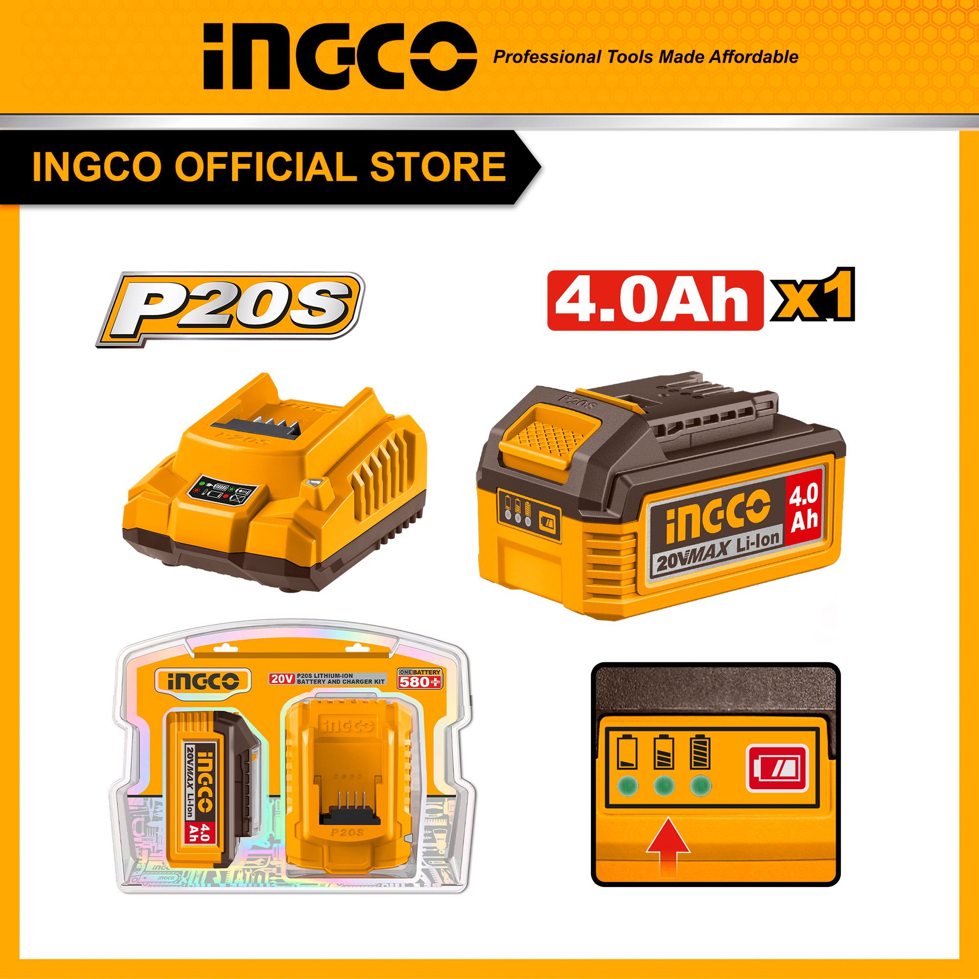 Bộ combo pin & sạc INGCO FBCPK1012 1 pin 4Ah