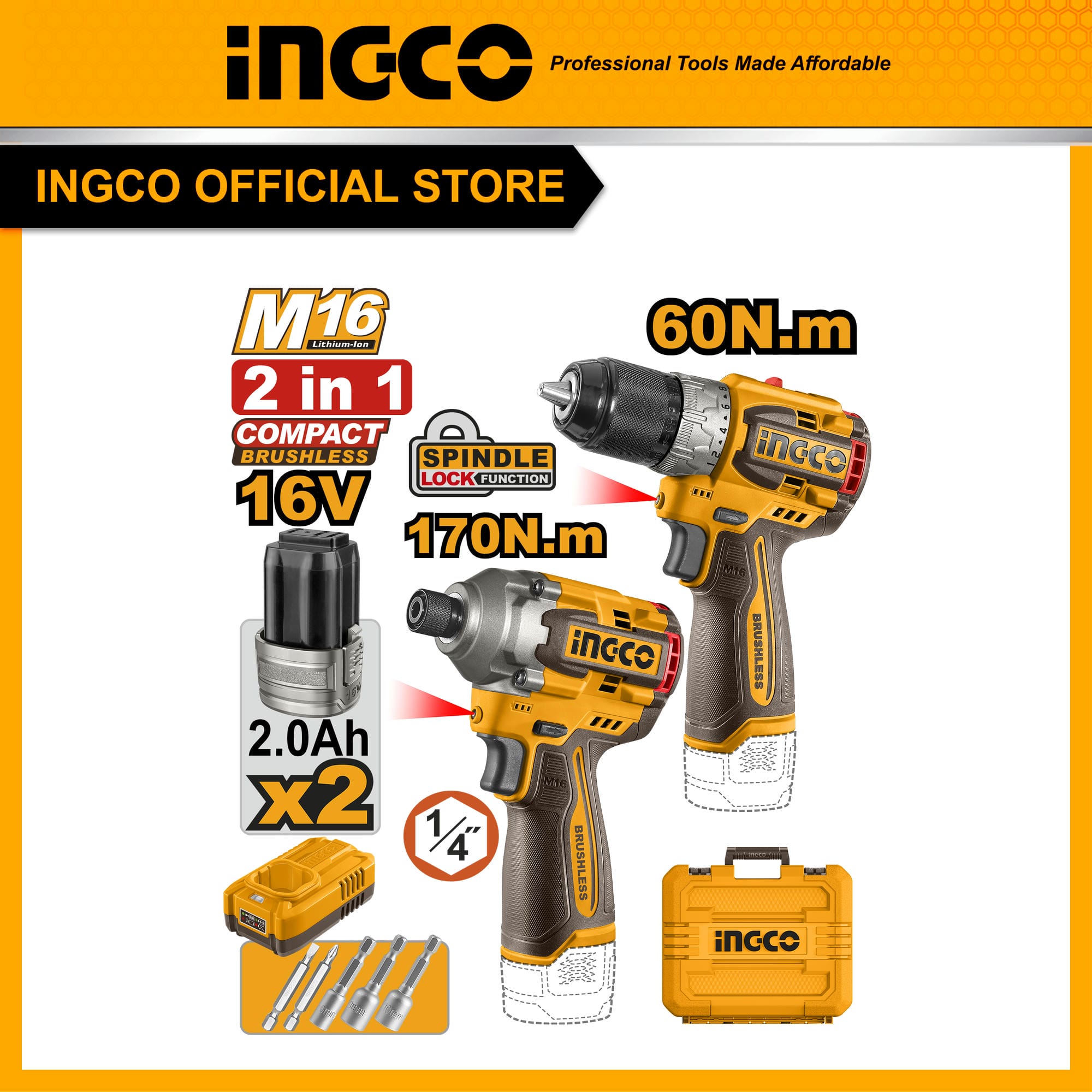 Bộ combo máy khoan và máy siết vít INGCO COSLI240968 pin 16V