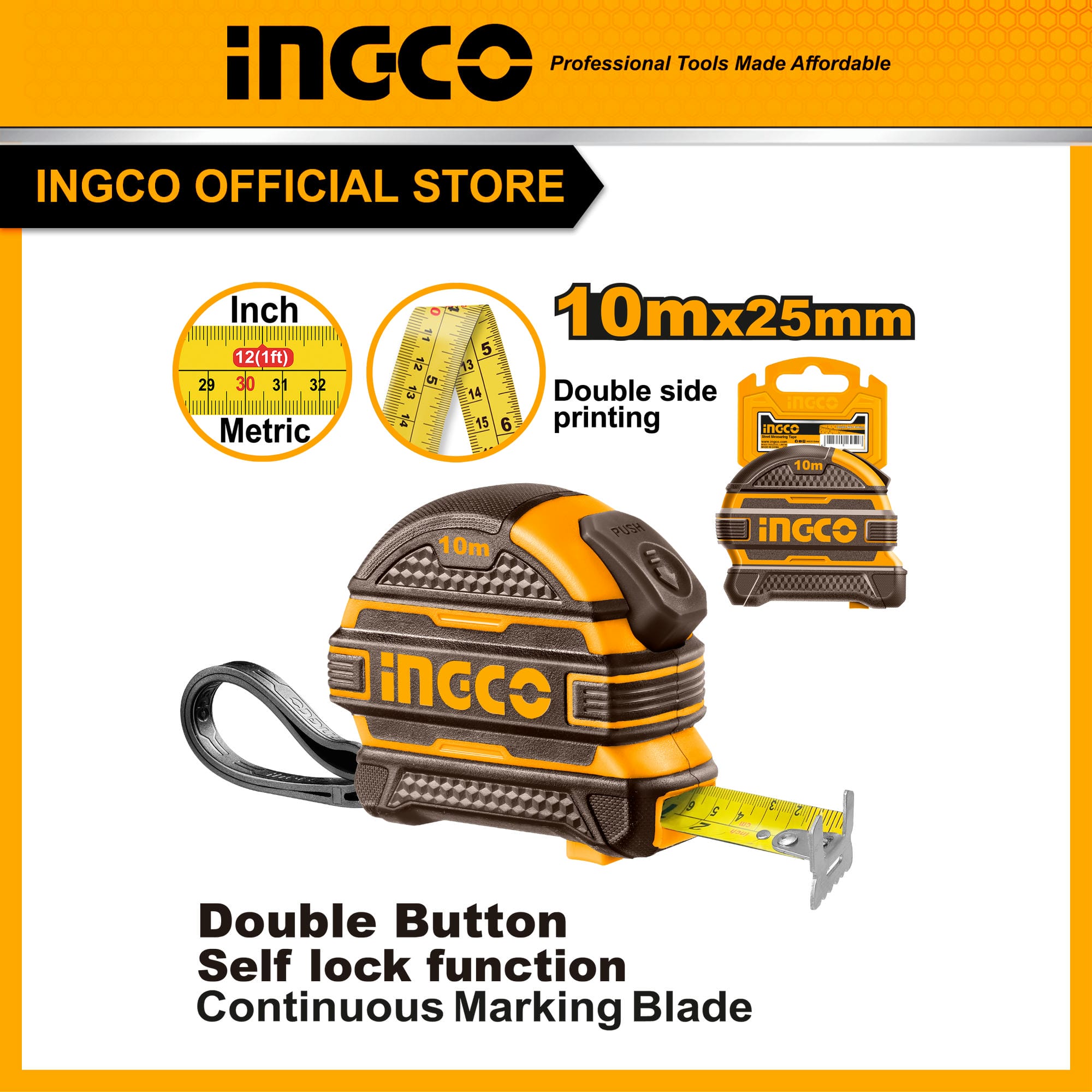 Thước kéo 10m bản rộng 25mm INGCO HSMT081025