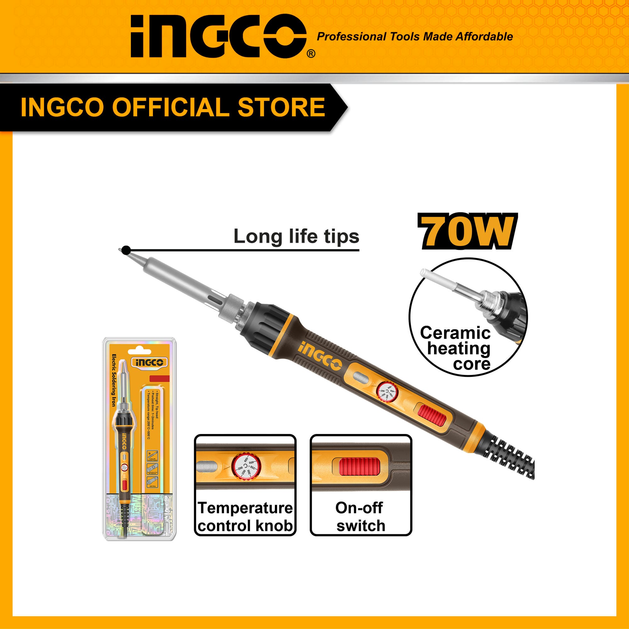 Mỏ hàn chì điều chỉnh nhiệt 70W INGCO SI01606 chính hãng