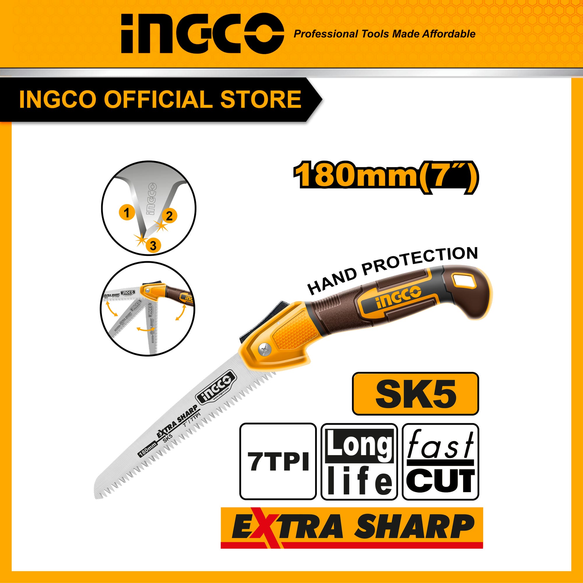 Cưa cầm tay gấp gọn 7 inch INGCO HFSW1806 cưa gỗ