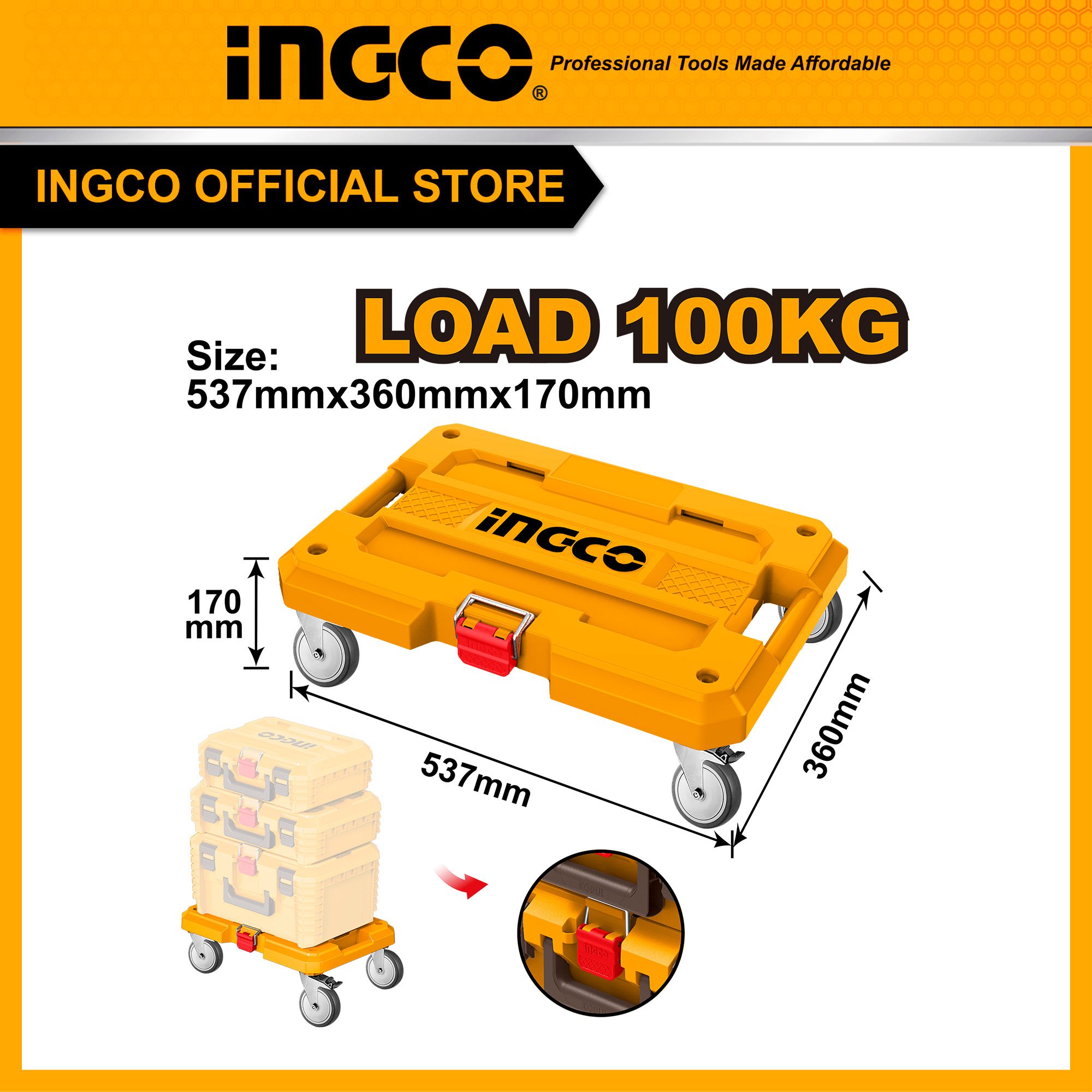 Bàn đẩy dụng cụ có bánh xe tải 100kg INGCO HHWB61001