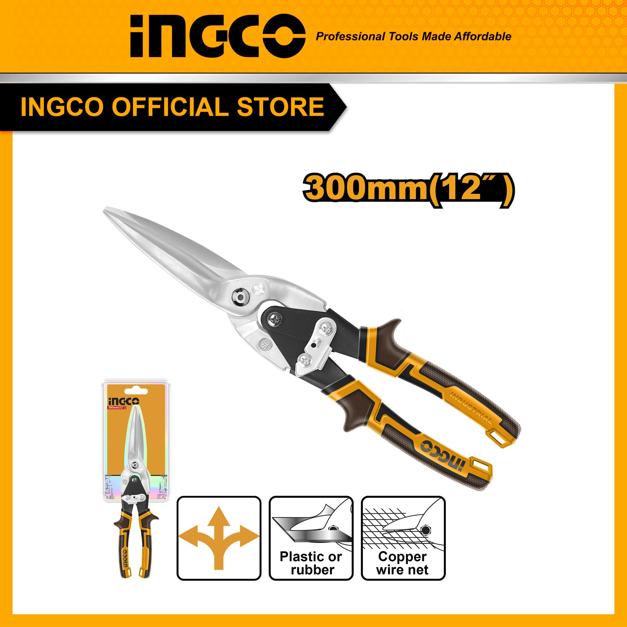 Kéo cắt tôn đầu thẳng dài 30cm thép cứng INGCO HTSN0112S