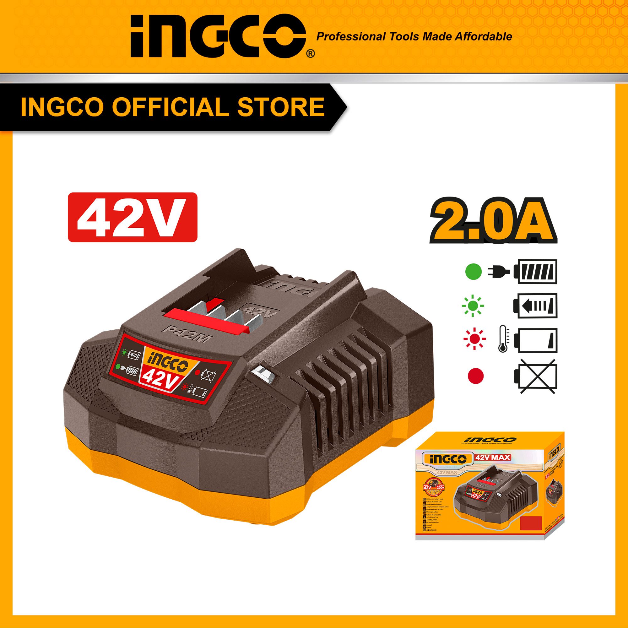 Đế sạc hệ pin 42V max dòng 2.0Ah INGCO FCLI42021