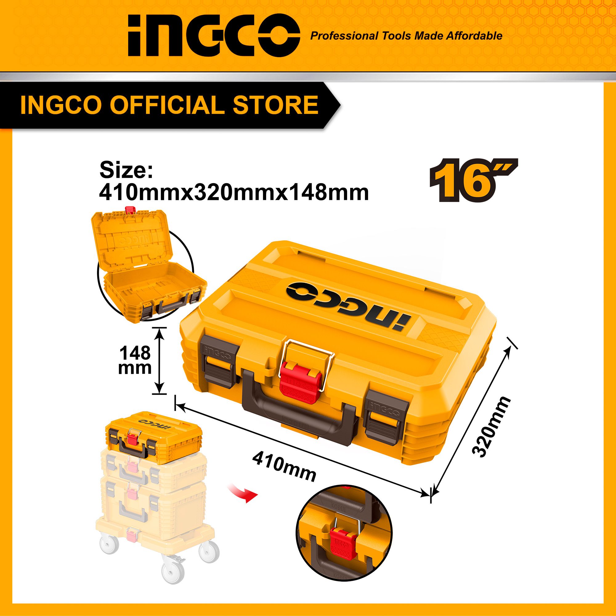 Hộp nhựa đựng dụng cụ 16 inch bền chắc chịu tải INGCO PBXS101