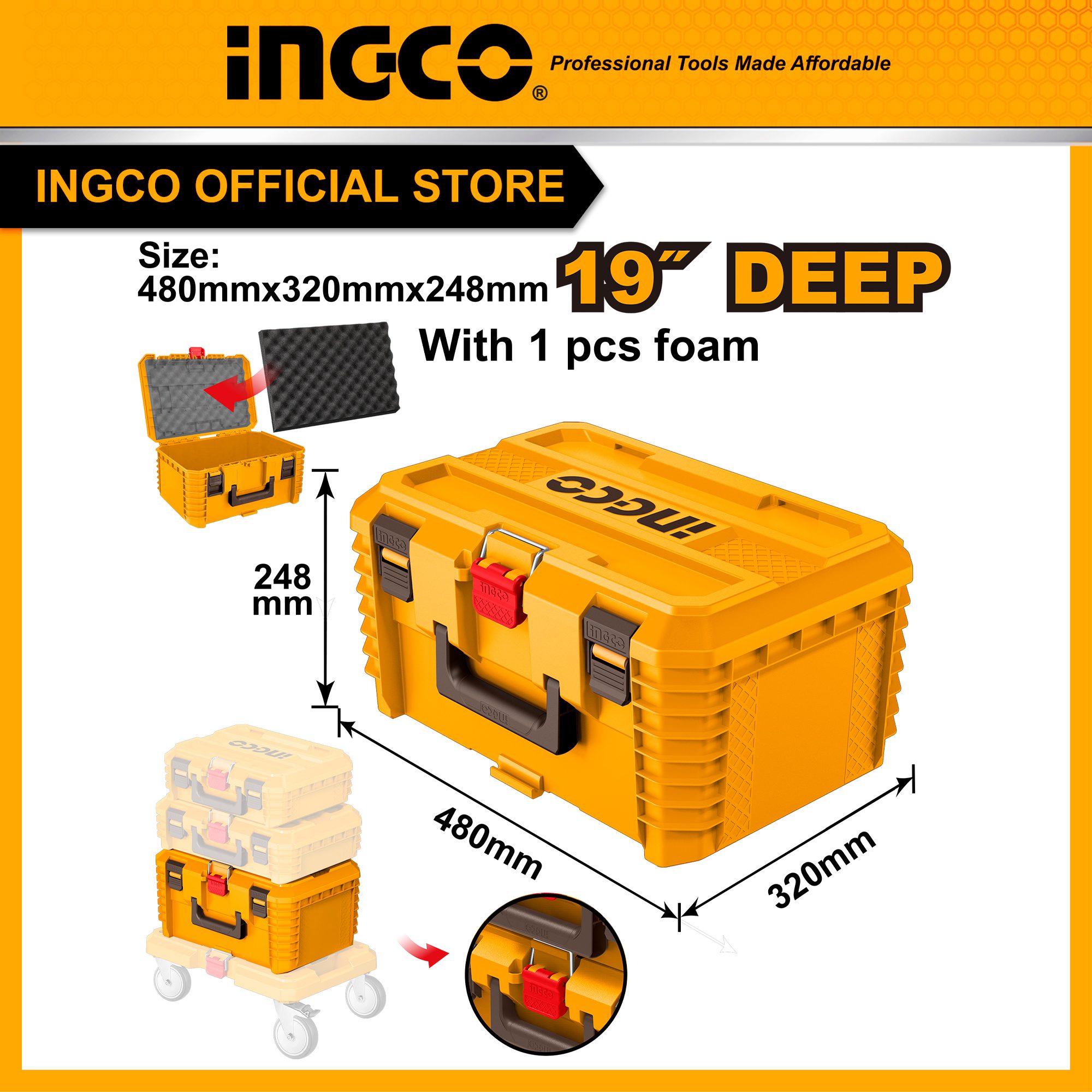 Hộp đựng dụng cụ đáy sâu 19 inch xếp chồng INGCO PBXS103