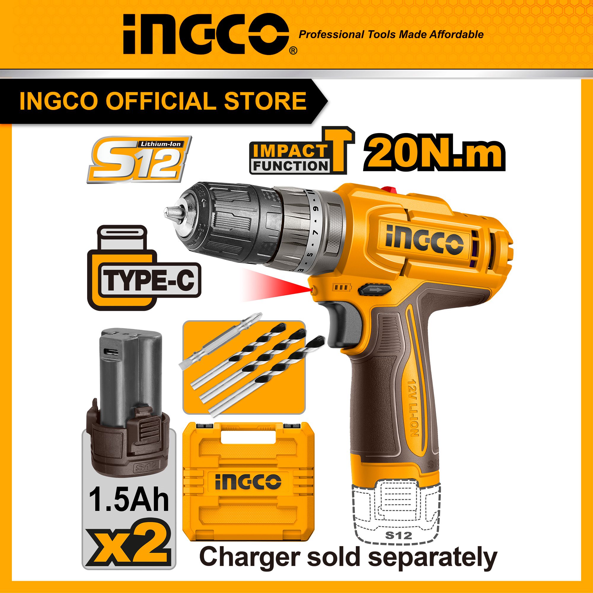 Máy khoan búa 3 chức năng pin 12V INGCO CIDLI12206