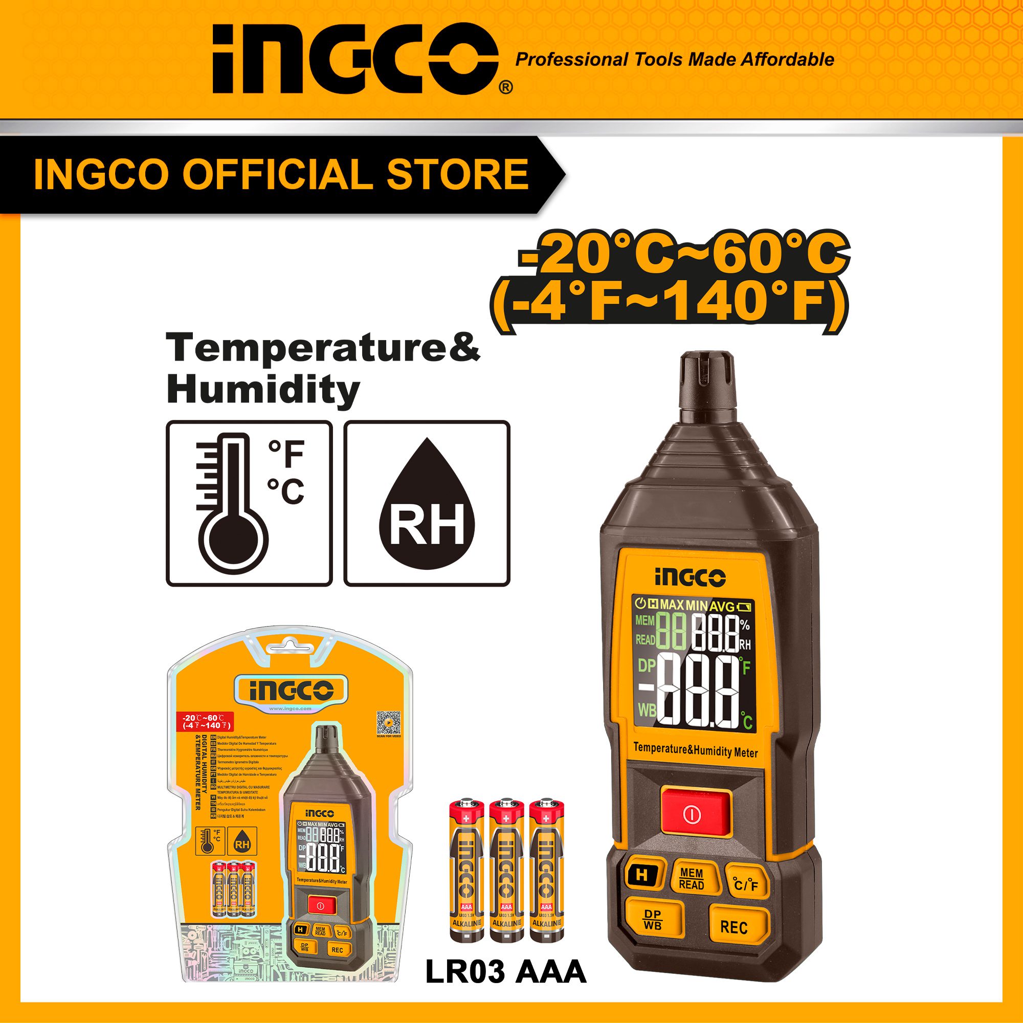 Máy đo độ ẩm và nhiệt độ môi trường INGCO HETHT031