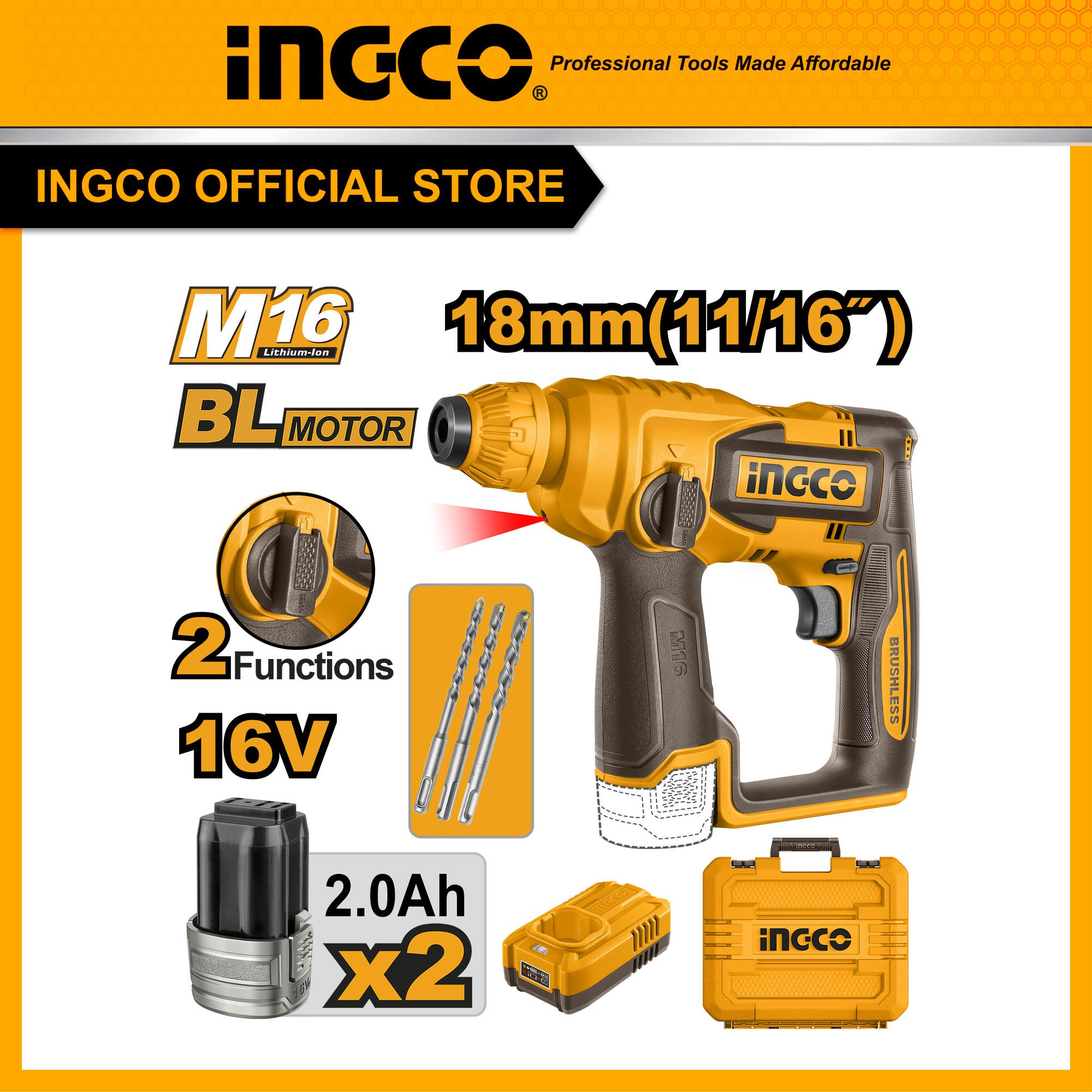 Máy khoan bê tông pin 16V INGCO CRHLI16168 không chổi than 1.8J SDS Plus
