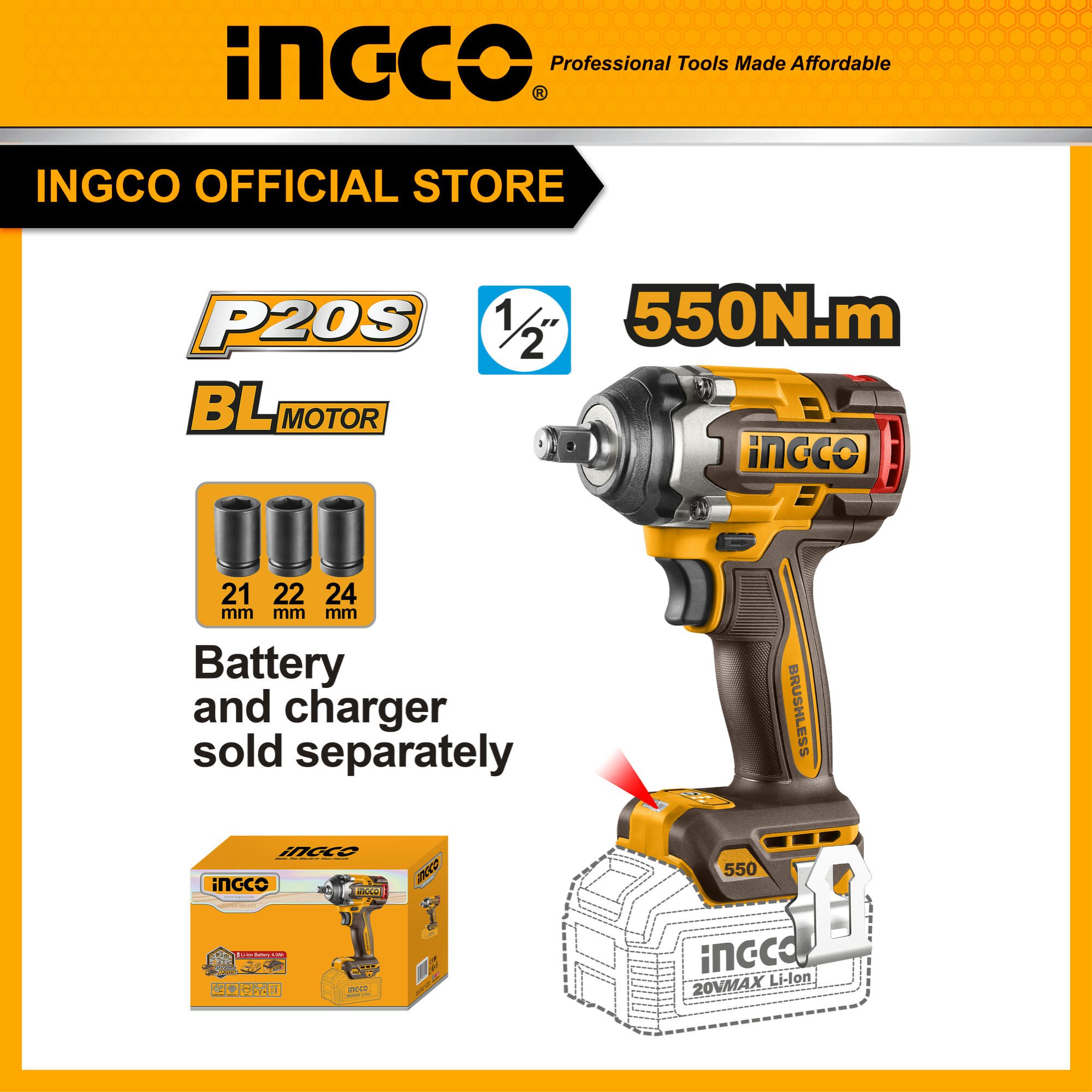 Thân máy siết bu lông pin 20V INGCO CIWLI20551 không chổi than 550Nm body chưa kèm pin sạc