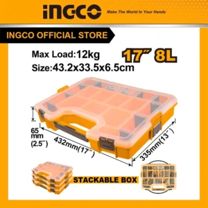 Hộp nhựa đựng linh kiện 17 inch, 19 ngăn INGCO PBX1711, Vách ngăn tháo rời xếp chồng được